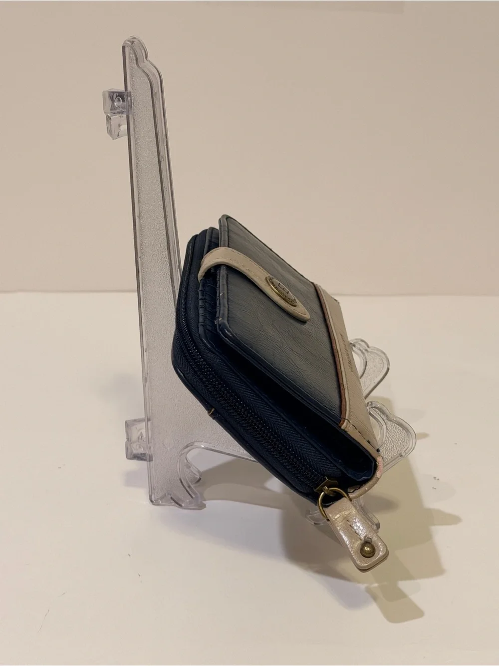 Stone Mountain Leather Wallet in Navy and Tan Color